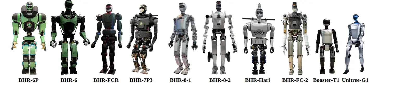 Representative BHR-series and commercial humanoid robot platform array